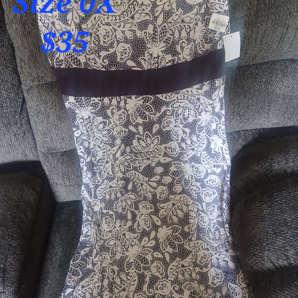 Black and White Strapless Sheath Midi Dress